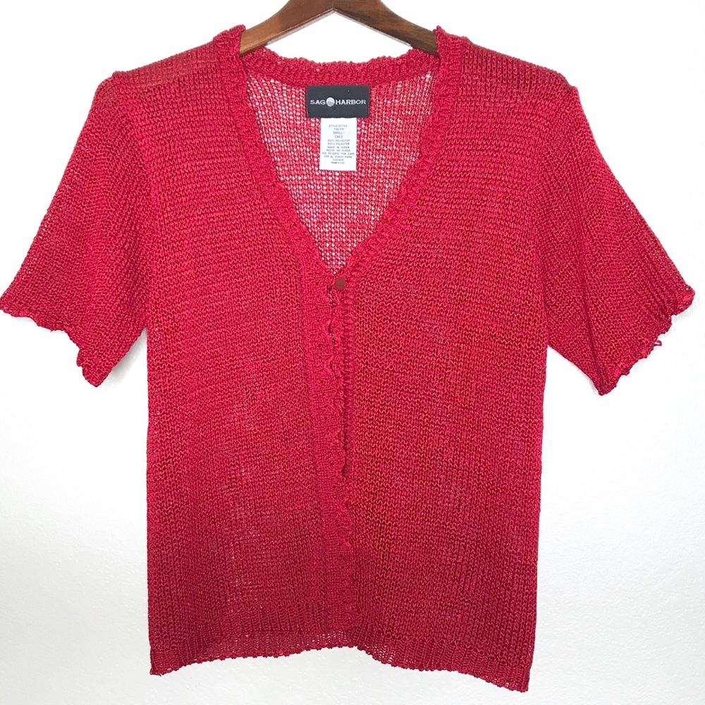 Sag Harbor Red Open Knit Cardigan
